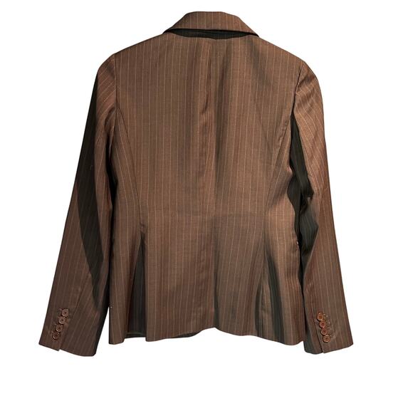 Ann Taylor Factory Store Size 2 Pinstriped Blazer Chocolaty Gray Tan Wool Blend - Picture 2 of 8